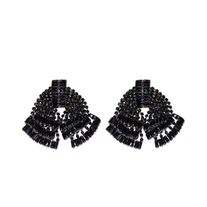 Statement black crystal tassel bow drop earrings with premium 925 silver needle for women