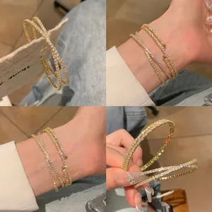 French Vintage Zirconia Crisscross Twist Adjustable Opening Bangle Elegant Light Luxury Gold Silver Copper Bracelet For Women Jewelry Gift