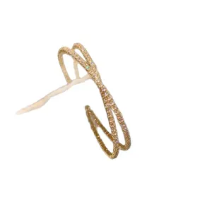 Elegant gold twisted zircon adjustable open bangle bracelet in French vintage style