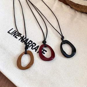 Minimalist irregular geometric oil-drop necklaces with black adjustable cord for women
