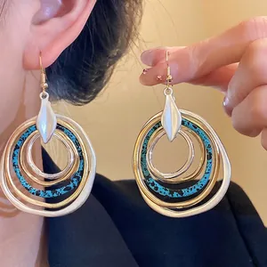 Vintage Multi Layer Irregular Round Drop Earrings With 925 Sterling Silver Earring Post Gold Silver Green Artistic Jewelry