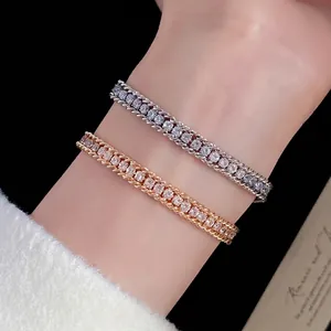 Luxury Copper Zirconia Wrapped Chain Bracelet For Women Vintage Minimalist Gold Silver Plated Jewelry Festive Party Gift