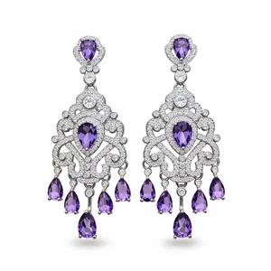 Squisiti orecchini a nappa in zircone stile palazzo vintage con pietre preziose viola
