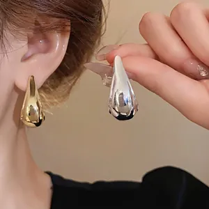 Minimalist Metal Teardrop Stud Earrings With 925 Sterling Silver Earring Post For Women Luxury Waterdrop High Polish Rhinestone Fashion Earrings Jewelry