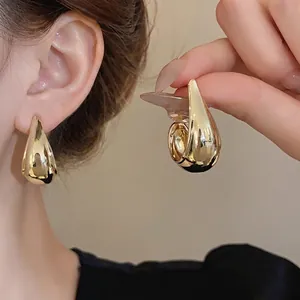 Elegant minimalist gold-plated metal waterdrop earrings with premium silver needle studs