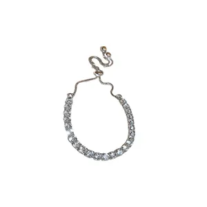 Elegant Korean style silver adjustable bracelet with sparkling zircon stones for women