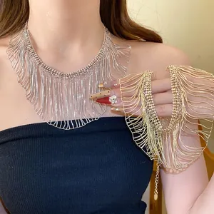 European American Statement Metal Snake Chain Tassel Necklace For Women High Sense Gold Silver Plated Fringe Choker Collar Jewelry