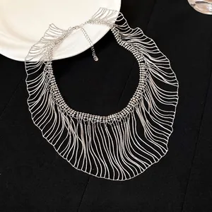 Elegant silver metal fringe necklace with multi-layer wavy snake chains for women