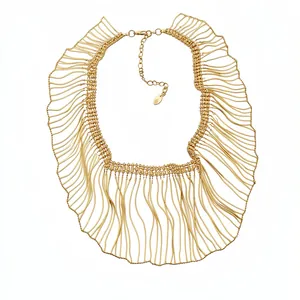 Luxury gold fringe statement necklace featuring multiple wavy snake chain tassels