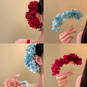Vintage Fabric Flower Hair Stick For Women Elegant Cloth Floral Hair Fork Retro Chinese Style Hair Accessories For Wedding Party Gift