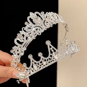 Rhinestone Floral Water Drop Crown Headband Elegant Silver Color Alloy Tiara For Birthday Party Wedding Fashion Hair Accessories Women Jewelry