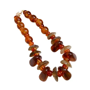 Vintage Maillard style necklace with irregular marbled amber resin beads