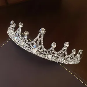 Elegant silver tiara with marquise crystals and rhinestones for birthday party events