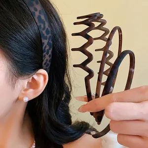Vintage Matte Wavy Leopard Print Headband For Women Acrylic High Cranium Hair Hoop Fashion Commute Hair Accessories