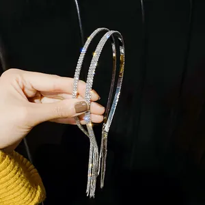 Serre-tête élégant à pampilles en strass étincelants avec longues franges pour femmes