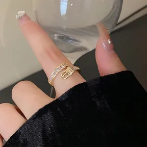 Luxury Copper Zirconia Belt Buckle Design Open Ring Gold Plated Adjustable Fashion Finger Jewelry For Women Daily Dating