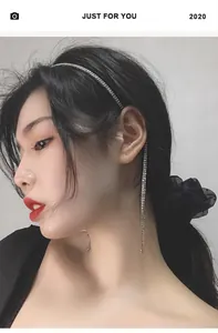 Gros plan d'un serre-tête à franges en strass argentés porté par un mannequin de profil