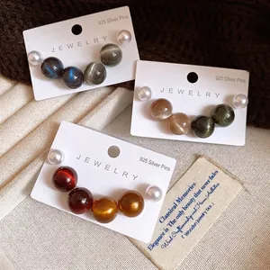 Fashion Round Resin Artificial Pearl Stud Earrings Set With 925 Sterling Silver Earring Post For Women Minimalist Dopamine Colorful Jewelry