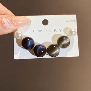 Simple round resin pearl stud earrings set with 925 silver needles for women