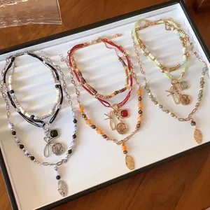 Ethnic Multilayer Beaded Bowknot Pendant Necklace Vintage Long Sweater Chain Light Luxury Fashion Jewelry For Women Gift