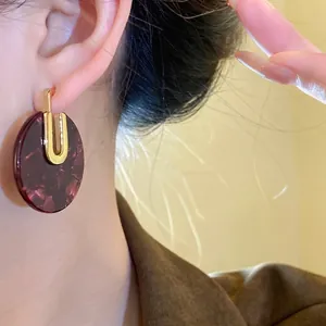 Eleganti orecchini rotondi in acetato placcati oro 18K con ago in argento stile moda