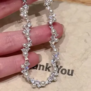 Korean Irregular Zirconia Artificial Pearl Bracelet For Women Light Luxury Silver Plated Copper Chain Fashion Jewelry Gift