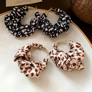 Vintage Leopard Print Fabric Wrapped Hoop Earrings With 925 Sterling Silver Earring Post Retro Fashion Jewelry For Women