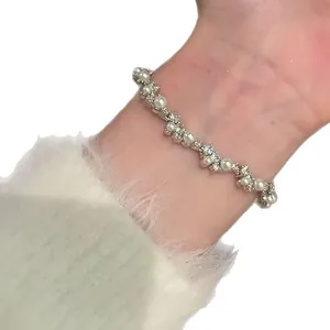 Elegant Korean style irregular zircon and pearl bracelet for women daily casual wear.