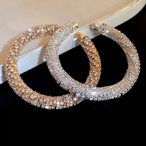 Elegant silver open cuff bracelets with full sparkling rhinestones and luxury design
