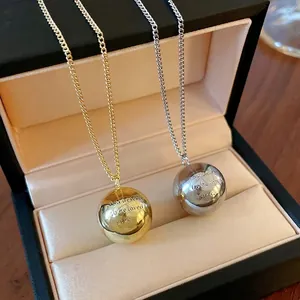 Minimalist Round Ball Pendant Necklace Engraved Letter Sweater Chain Alloy Electroplated Necklace For Women Fashion Jewelry