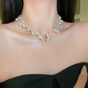 Elegant Multilayer Staggered Floating Artificial Pearl Necklace For Women Fashion Light Luxury Choker Chain Jewelry Gift