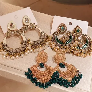 Vintage Ethnic Drop Earrings Gold Plated Alloy Rhinestone Artificial Pearl Floral Waterdrop Tassel Earrings For Women Jewelry