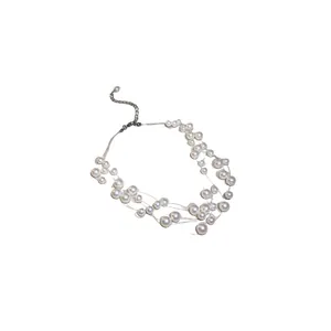 Multi-layer intertwined pearl necklace with elegant layered design for women