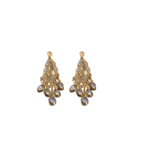 Elegant gold chandelier earrings with zircon water drops and champagne glass beads.
