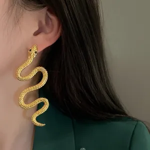 Boucles d'Oreilles Serpent Surdimensionnées Plaquées Or Avec Tige en Argent Sterling 925 Incrustée de Strass Bijoux Punk Femme