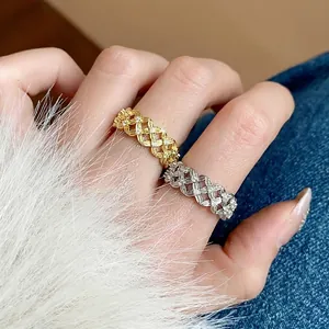 18K Gold Plated Zirconia Hollow Floral Ring For Women Fashion Jewelry Elegant Light Luxury Adjustable Open Ring