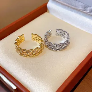 Exquisite 18k gold plated zircon hollow flower rings in elegant gold and silver finishes