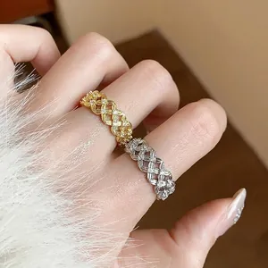 Elegant 18k gold plated zircon rings with hollow flower lattice design for women