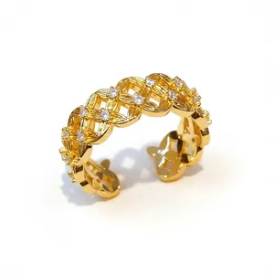 Elegant 18k gold plated hollow flower ring adorned with sparkling cubic zirconia stones
