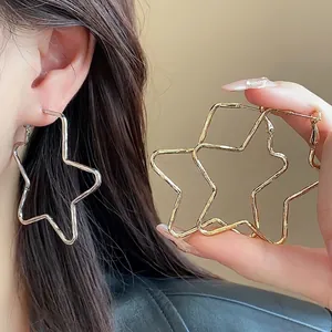 Pendientes de Aro de Estrella de Cobre Minimalistas para Mujer Joyería de Moda Con Poste de Plata de Ley 925 Oro Plata