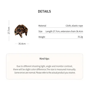 Dettagli dell'elastico leopardato: materiale, peso e specifiche di 27,7 cm di lunghezza.
