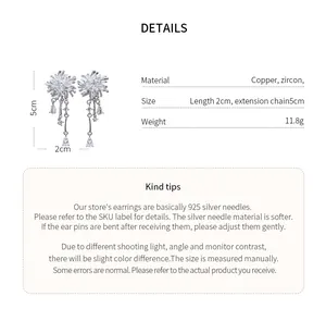 Exquisite firework shaped zircon stud earrings with silver plating and dangling crystals