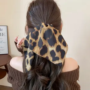 Vista posteriore dell'elastico per capelli leopardato indossato su capelli mossi