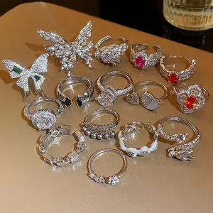 Collection de bagues de luxe en zircone avec motifs de dragon et papillon pour femmes