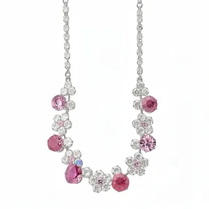 Exquisite flower necklace with pink and clear zirconia stones for women's fashion