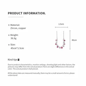 Zircon flower pendant necklace specs showing 45cm length, 36.9g weight and copper material info.