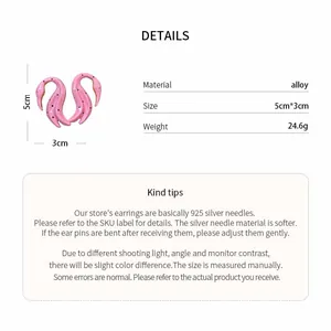 Detalles del producto de los pendientes de cisne rosa con lunares, dimensiones y peso