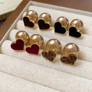 Vintage Flocked Heart Stud Earrings With Artificial Pearl Silver Earring Post Elegant Autumn Winter Jewelry For Women