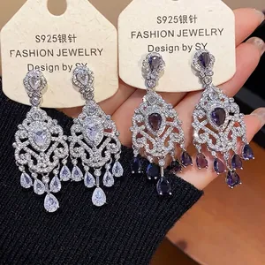 French Vintage Palace Style Zirconia Teardrop Pendant Earrings 925 Sterling Silver Post Copper For Women Luxury Jewelry