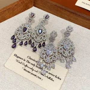 Vintage palace style teardrop earrings with zircon and silver needles